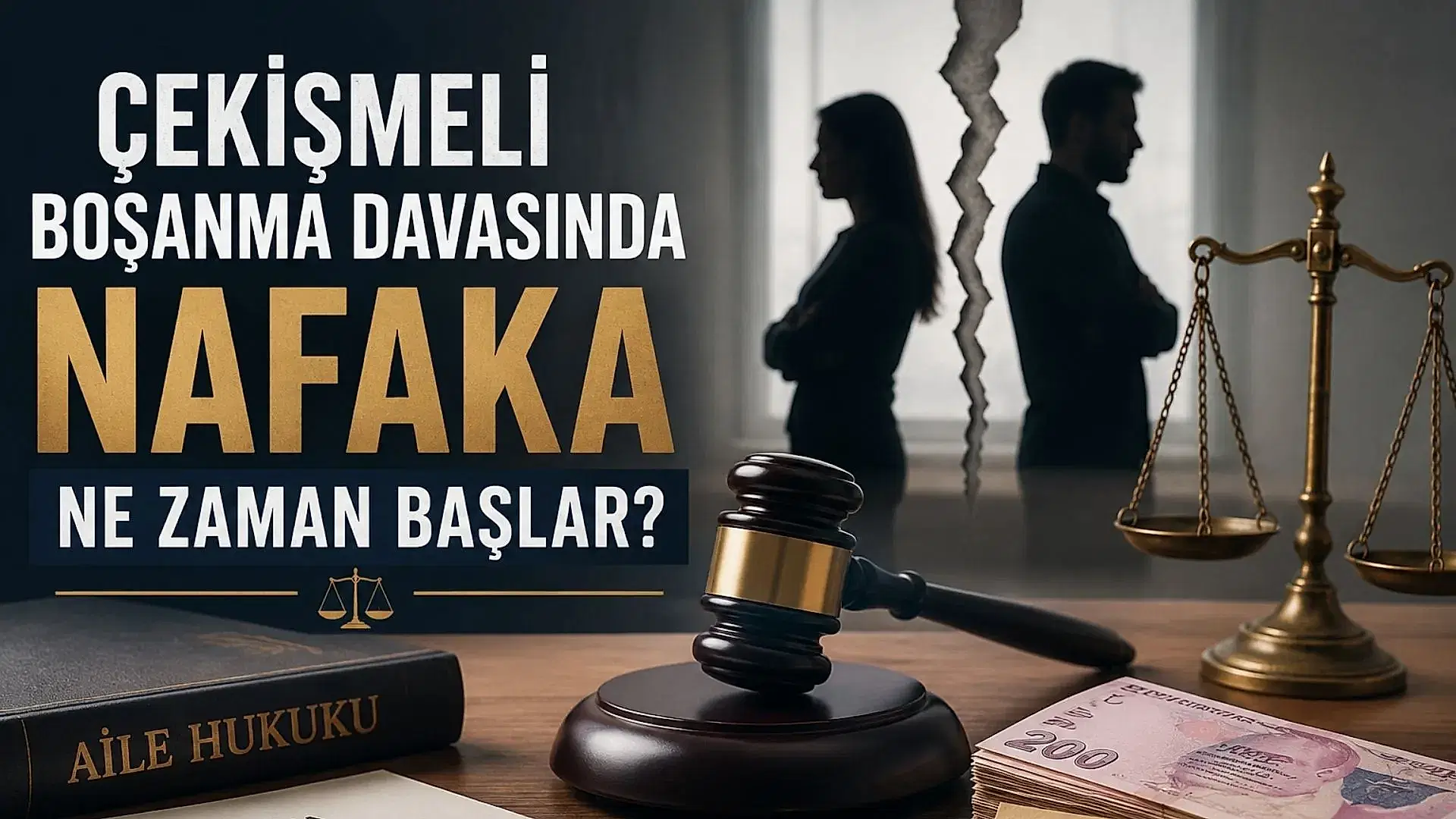 Çekişmeli boşanma davasında nafaka süreci ve ödeme başlangıcı hakkında bilgilendirme görseli.