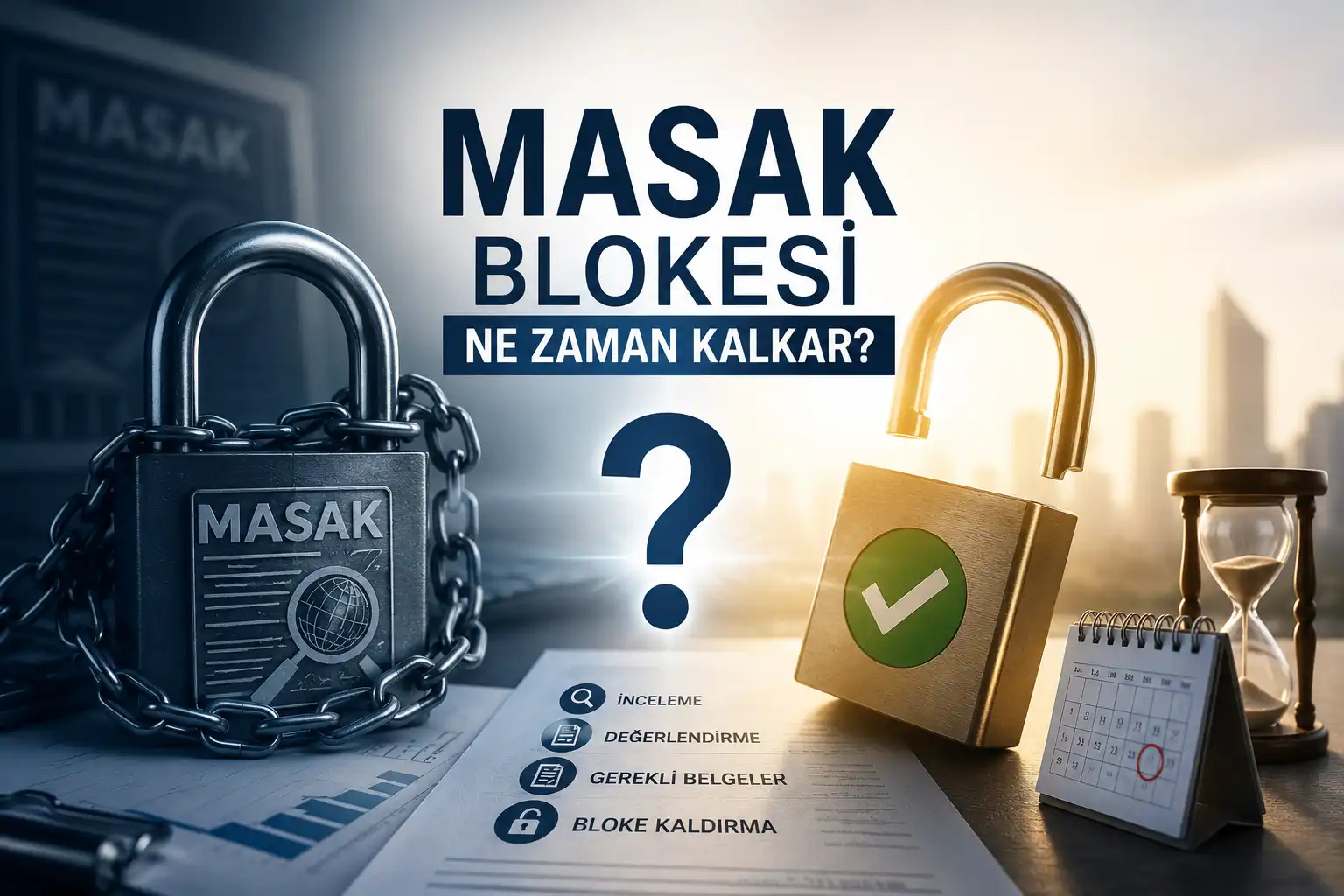 Banka hesabına konulan MASAK blokesinin ne zaman kalkacağı hakkında bilgilendirici görsel.